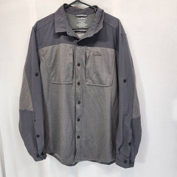 L.L. Bean Grey Long-Sleeve Button-up Shirt Jacket Men's Size L I1 - Picture 1 of 8